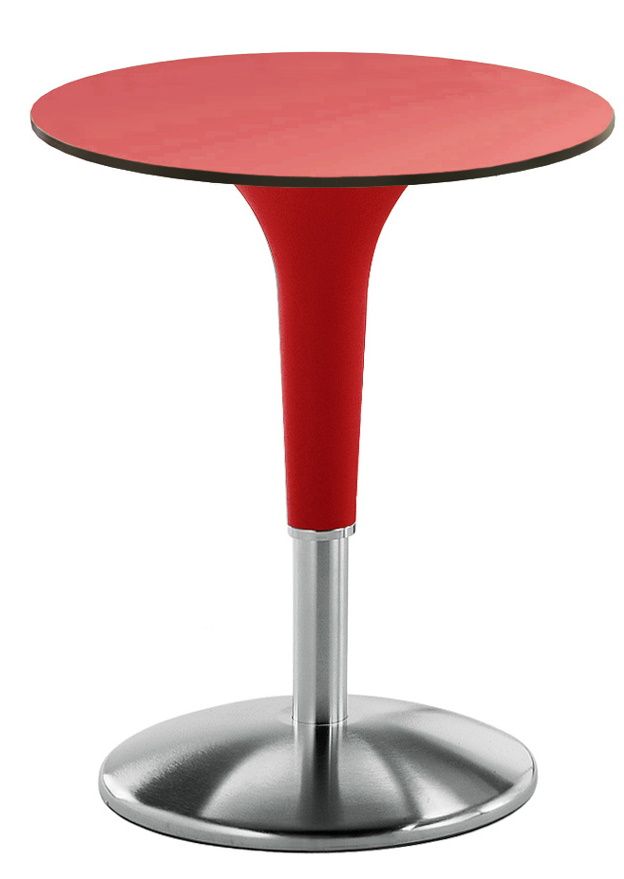 Zanziplano Tisch von Rexite, roter runder Tisch mit silbernem Fuß für Esszimmer oder Küche.